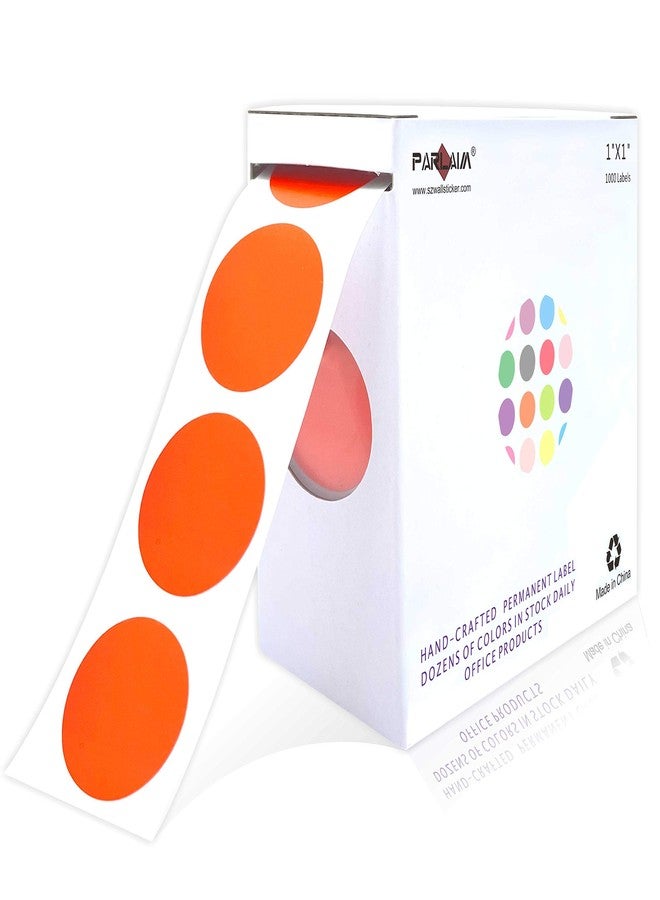 PARLAIM 1" Orange Round Color Coding Circle Labels, 1000 per Roll in Dispenser Box, 1 inch Office Dot Sticker - Image 1